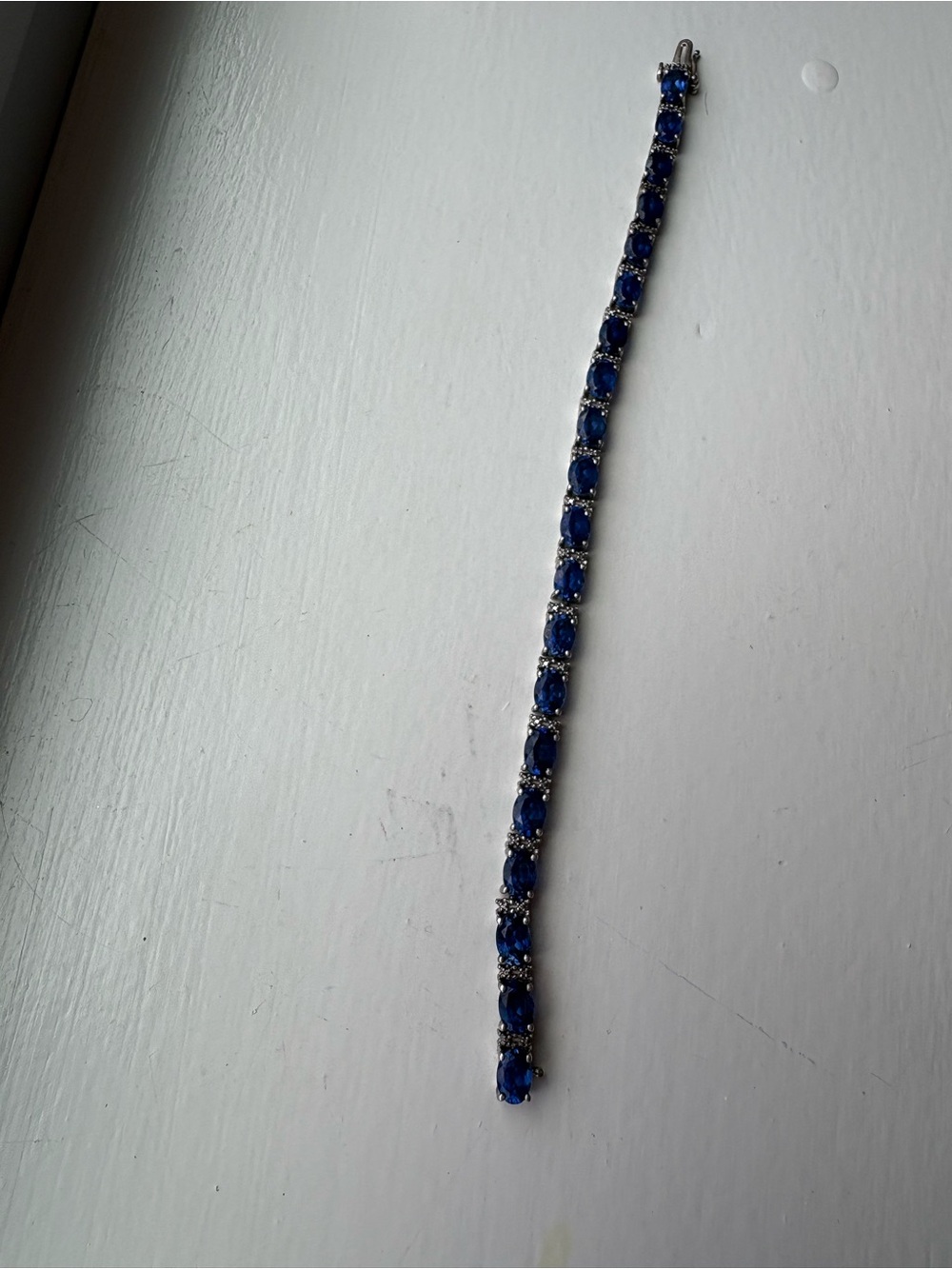 Zales Sterling Silver Blue Sapphire Tennis Bracelet 925